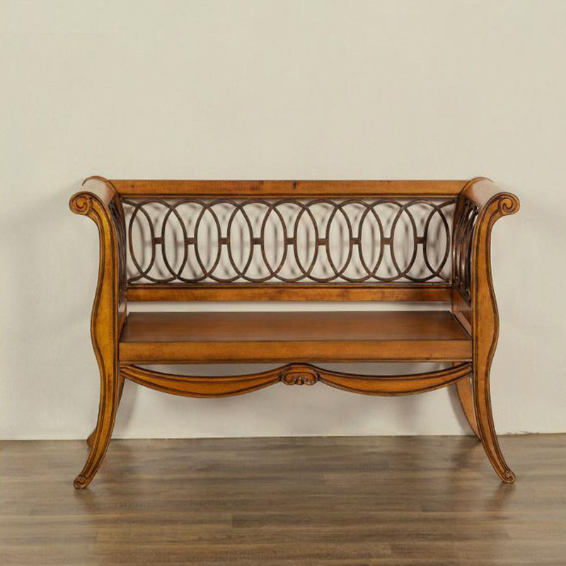 American retro solid wood upholstered double bench