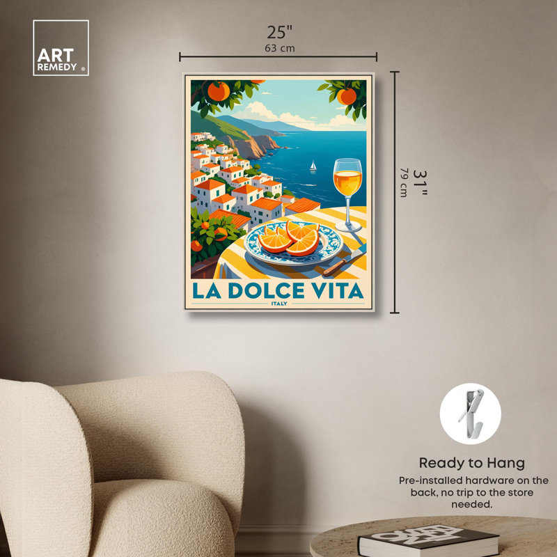 «A Toast to Italy» par Art Remedy, H 31 po x l 25 po, Cadre argenté