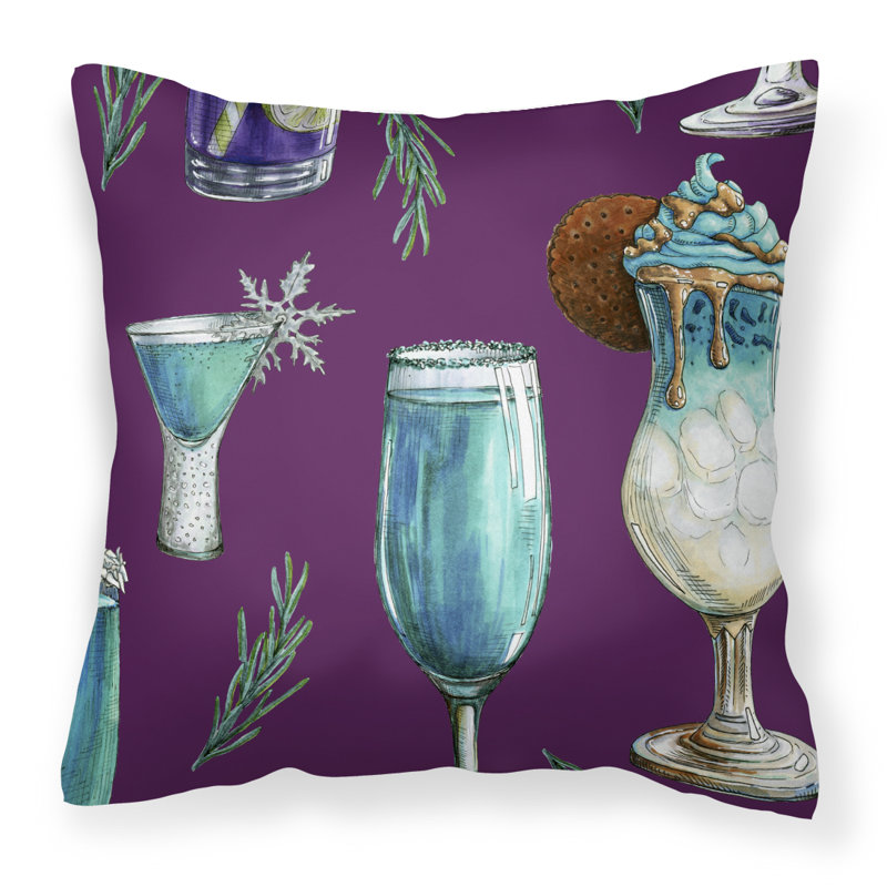 Coussin intérieur/extérieur boissons et cocktails, Mauve / Bleu, 18 po x 18 po