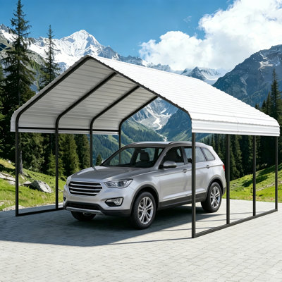 Abri de voiture en métal blanc durable 10 x 15 pi robuste pour les voitures - Solution de grand abri de garage, abri de garage de voiture portable toutes saisons pour les voitures et housse de bateau pour la cour