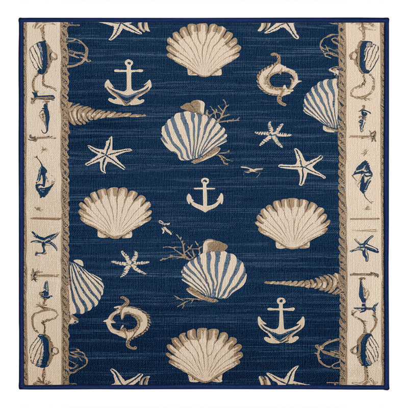 Washable Beach Themes Nautical Area Rug, Rectangle 5' x 7'