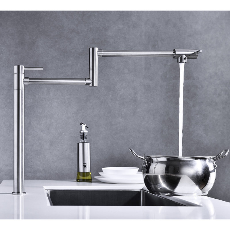 Extension Pot Filler Faucet In Brushed Nickel, Arm For Effortless Filling, Double Handles To Regulate Water Flow Precisely, Surface, Silent Aerator