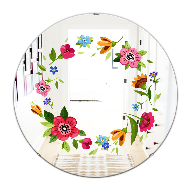 Caricature de couronne avec fleurs - Miroir de ferme - Miroir mural décoratif, H 23,6 po x l 23,6 po