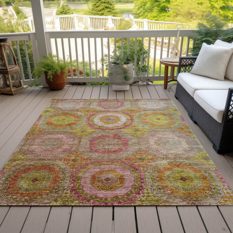 Tapis orange intérieur / extérieur lavable à la machine Xhevrie, Rectangle 10 pi x 14 pi