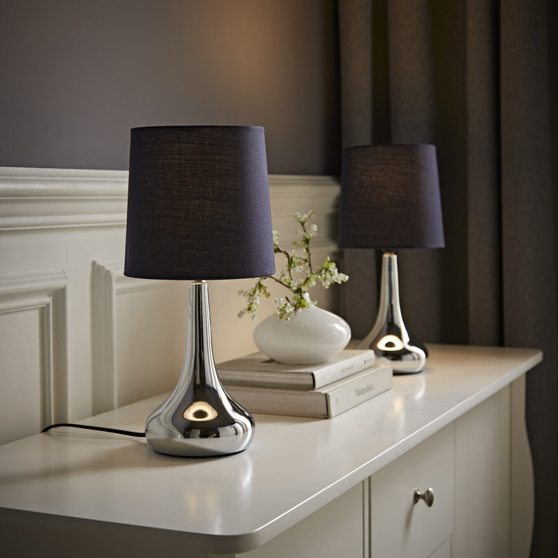 Riorita Metal Table Lamp, Navy, Yes, Brushed Chrome