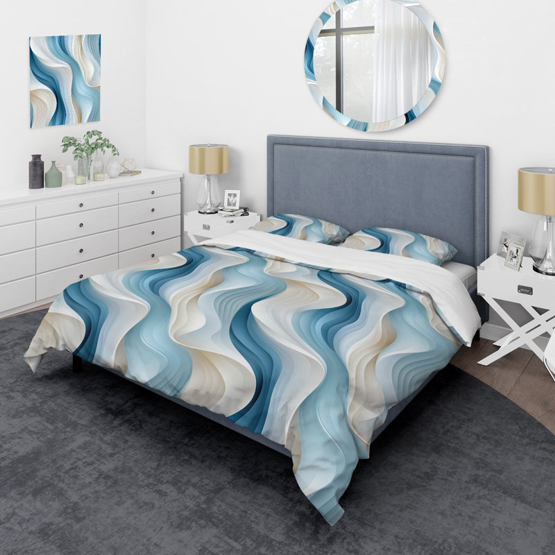 Ensemble de housse de couette abstraite Gentle Lines I - Microfibre de polyester