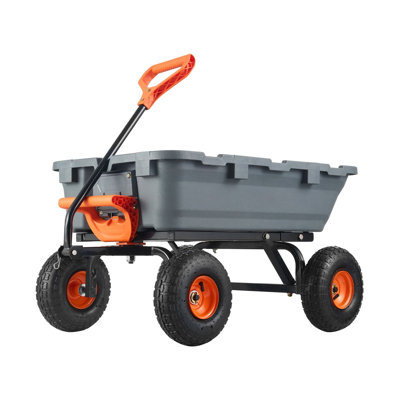 Durable Poly Dump Cart, 800 lbs Capacity, Steel Frame with PP Tray, 1 Piece, Utility Cart, Black, 10" Rubber Wheels & 180° Adjustable Handle