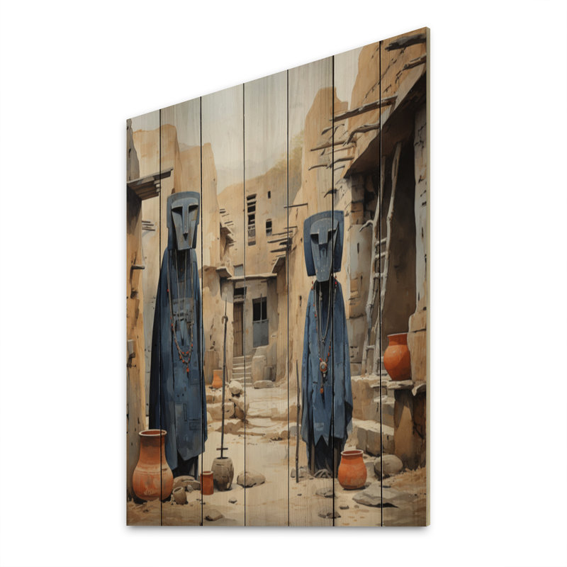 Tribus d'Afrique Dogon Mali II sur bois, H 20 po x l 10 po x P 0,78 po
