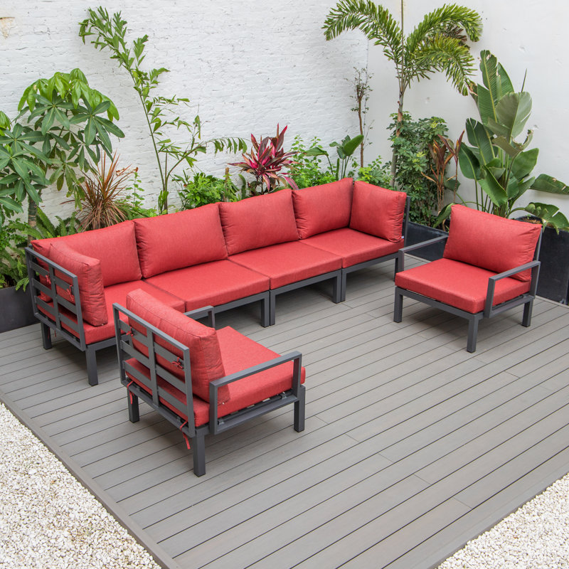 6 - Person Modular Patio Conversation Sets with Cushions, Red