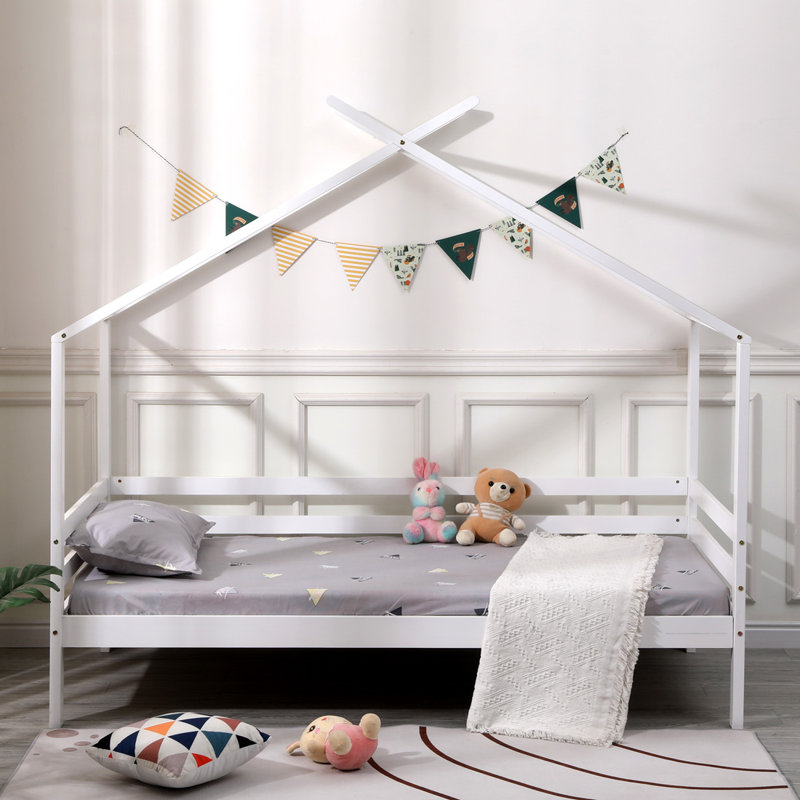 Laurentius Single (3') House Beds, With 1 x Mattress, White, Without Trundle