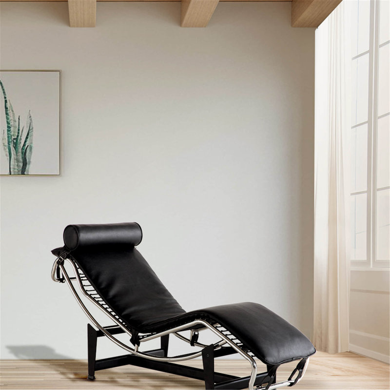 Chaise longue inclinable en cuir véritable, Noir