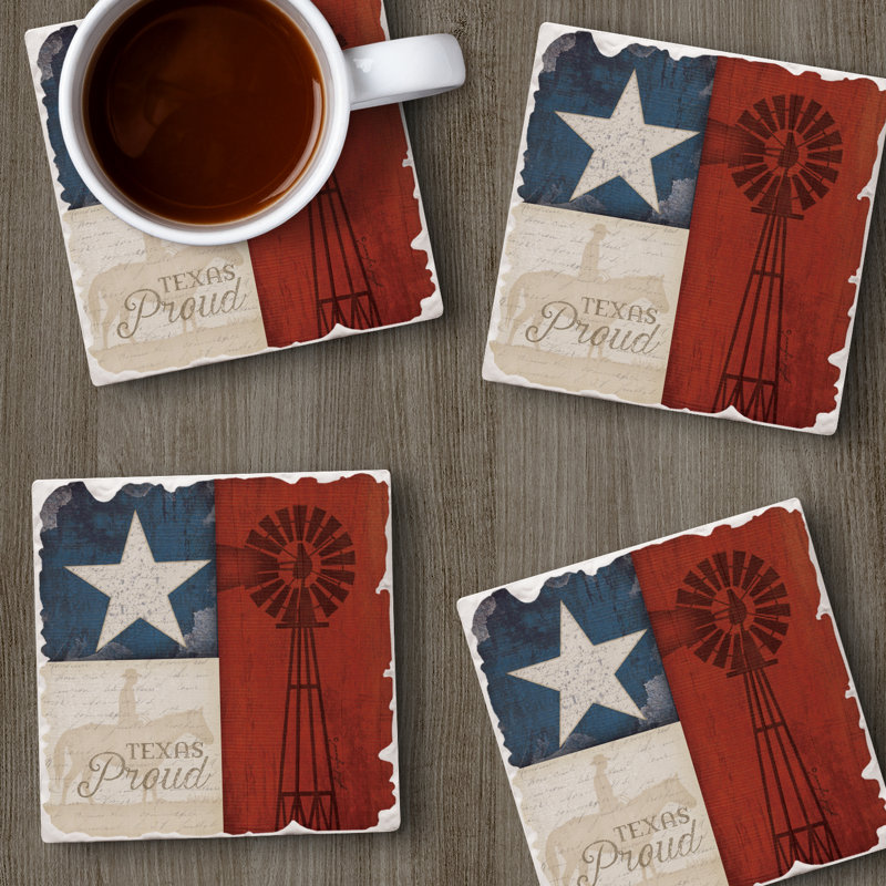 Ophelia & Co. Texas Proud 4-Pack Tumbled Tile Coaster Set