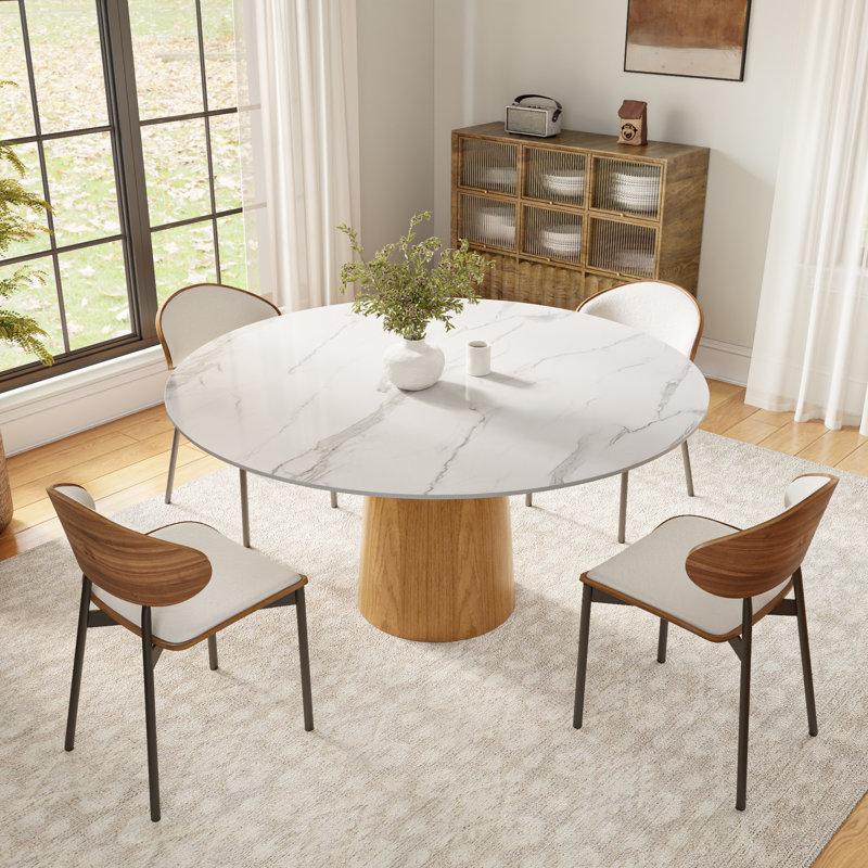 Table de salle à manger moderne en pierre frittée moderne avec chaises de cuisine en cuir PU pour 2/4/6, White