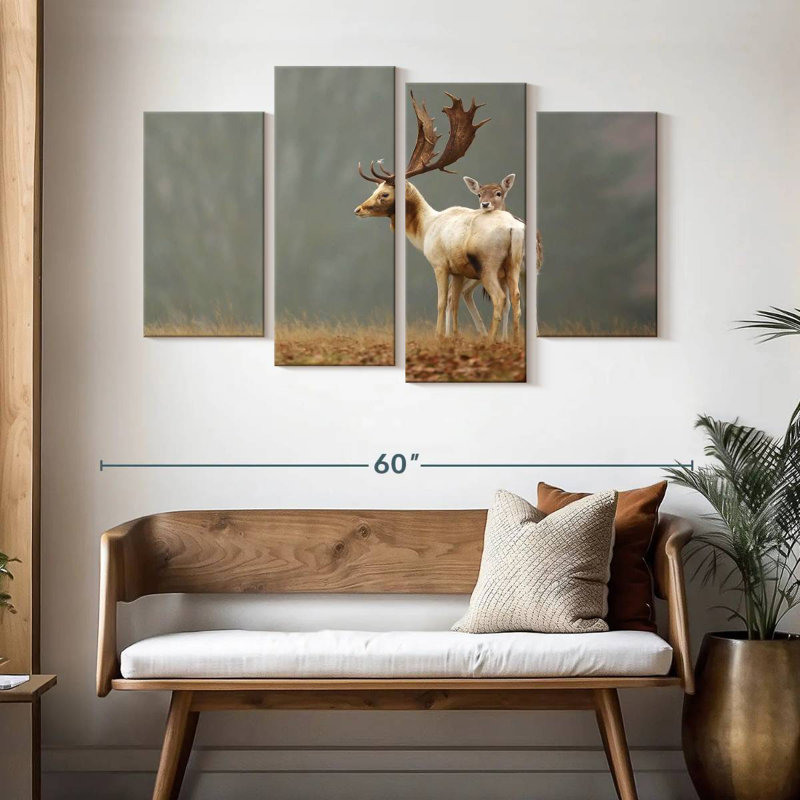 Mother And Baby Deer, H 32 po x l 52 po
