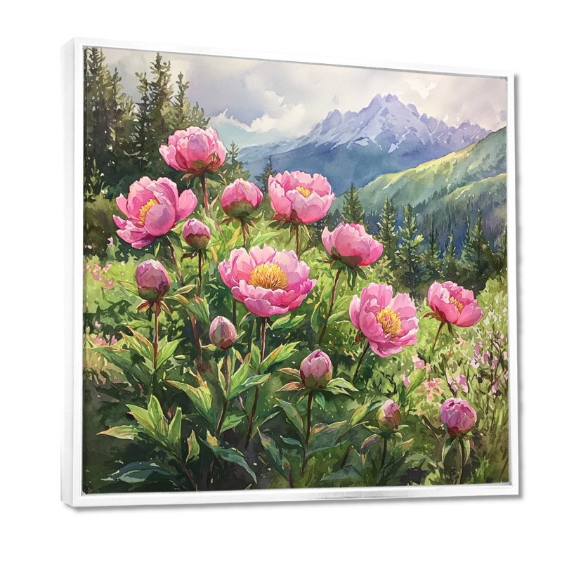 Grabiel, pivoines dans les forêts, II - art mural pivoines, Impression encadrée flottante, H 16 po x l 16 po, Blanc