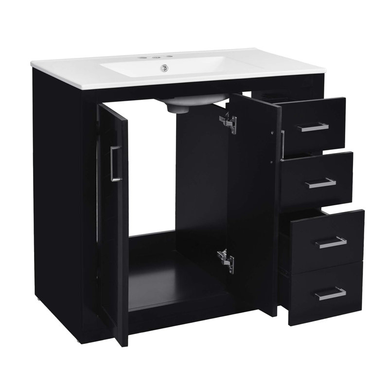 Meuble-lavabo 72 po avec lavabo en céramique (séparé), ensemble de meuble-lavabo autoportant avec tiroirs et portes à fermeture douce
