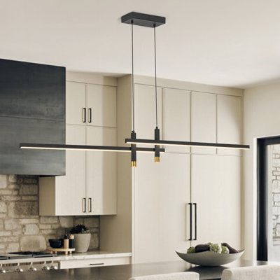 Luminaire suspendu linéaire à 2 lumières pour îlot de cuisine noir et doré
