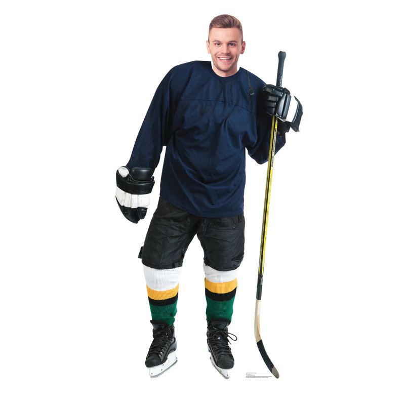 Life-Size Hockey Player Cardboard Stand-In with Stick
