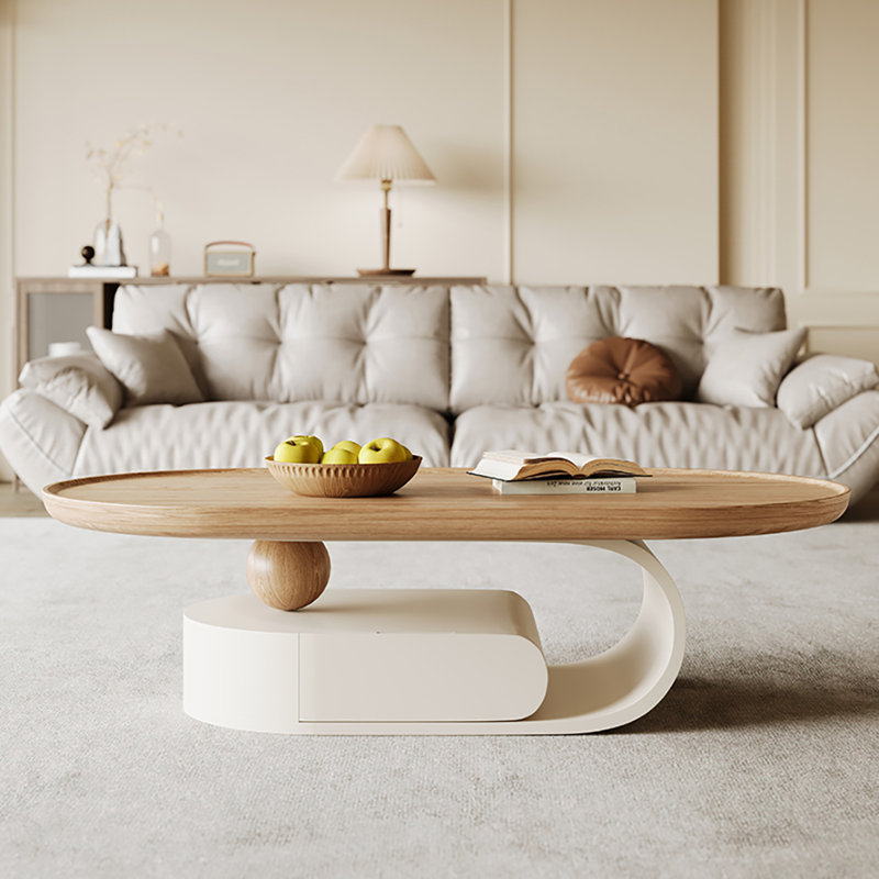 Oval modern simple cream coffee table, 15.7" H x 51.2" L x 27.6" W
