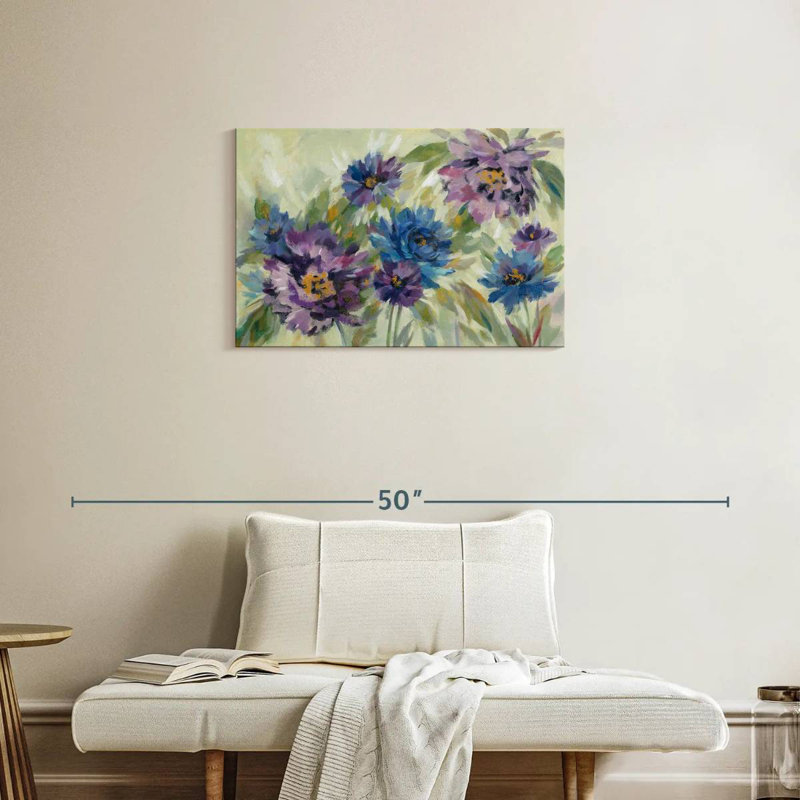 Harnek Bold Blue And Lavender Flowers, 20" H x 30" W