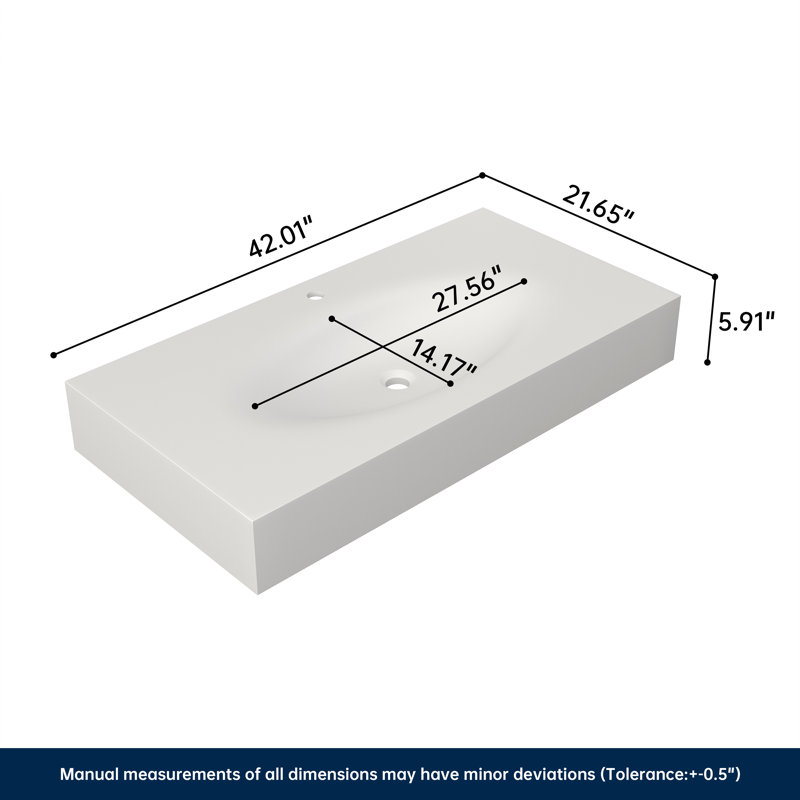 Chloe 42'' Wall Mounted Bathroom Sink Solid Surface Rectangular Bathroom Sink With Faucet Hole
