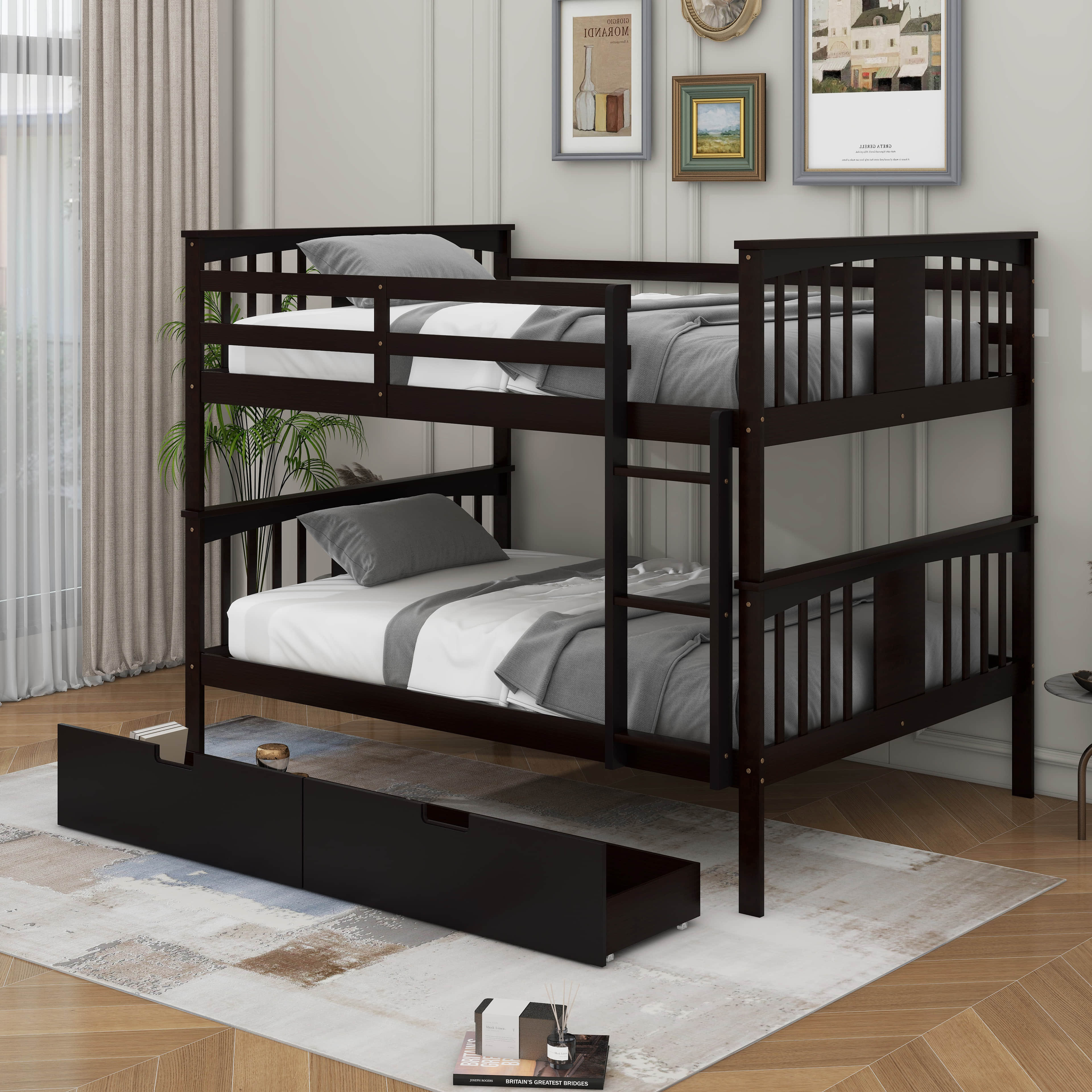 Harriet Bee Full Over Full Bunk Bed With Ladder And Trundle - Wayfair ...