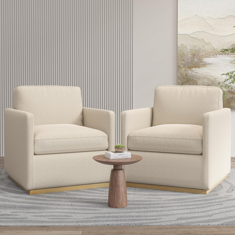 Premium Barrel Swivel Chair (Set of 2), Beige Polyester Blend