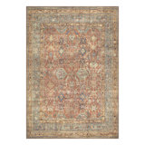 Machine Washable Non-Slip - Terracotta / Mustard Traditional Rug