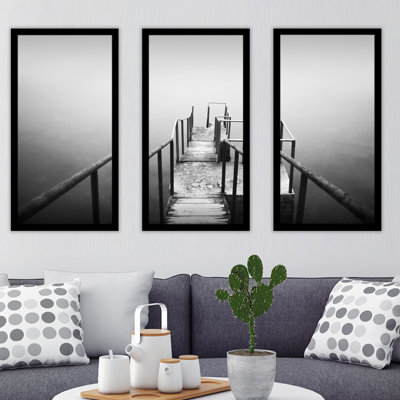 B&W Ocean 5 - 3 Piece Picture Frame Photograph Print Set on Acrylic -  Picture Perfect International, 704-2539-1224