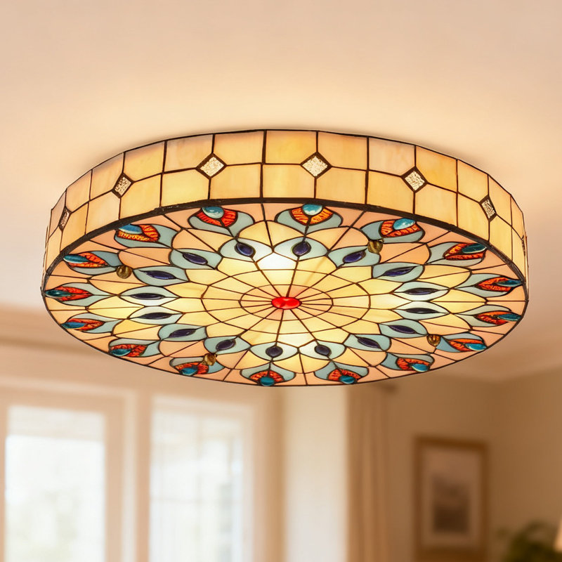 19.7'' Tiffany-style Peacock Tail Shell Ceiling Light