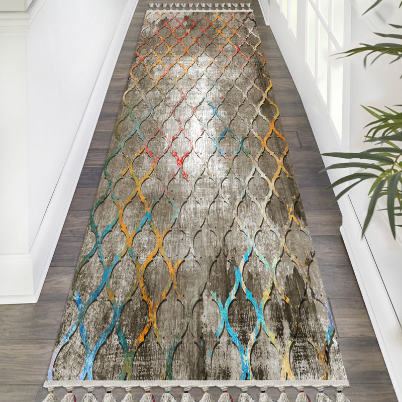Cotton Geometric Indoor Rug, Runner 5'11" x 26'3"