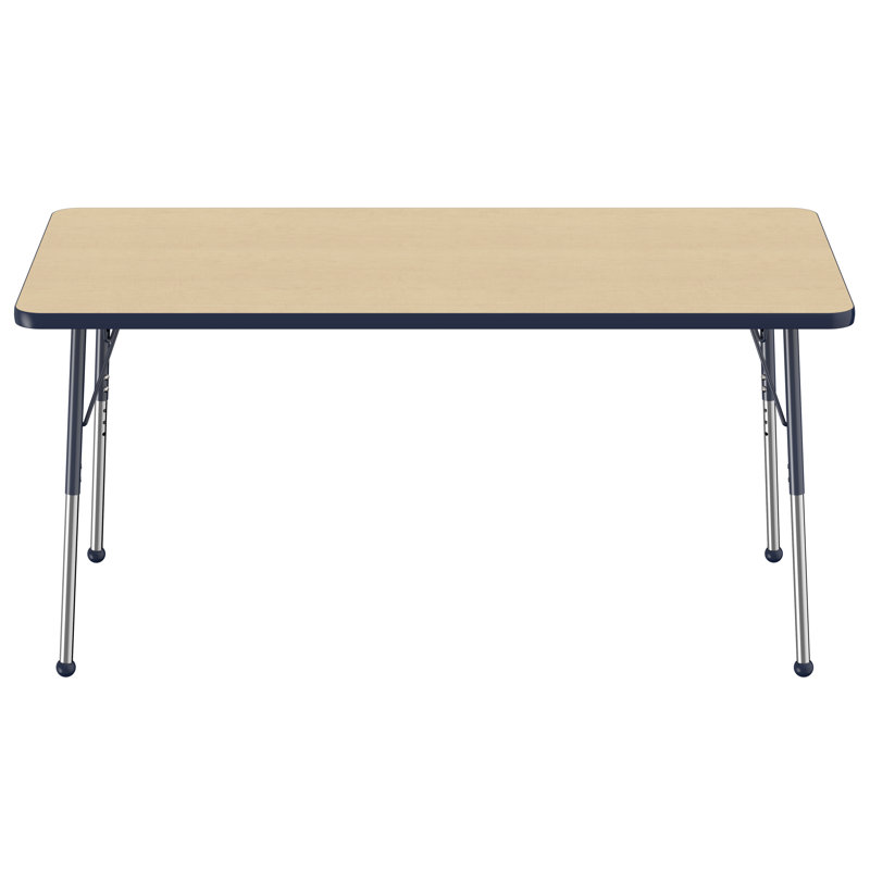 Table d'activité rectangulaire à hauteur réglable en forme de T, Érable / Bleu marine, 24 po x 72 po