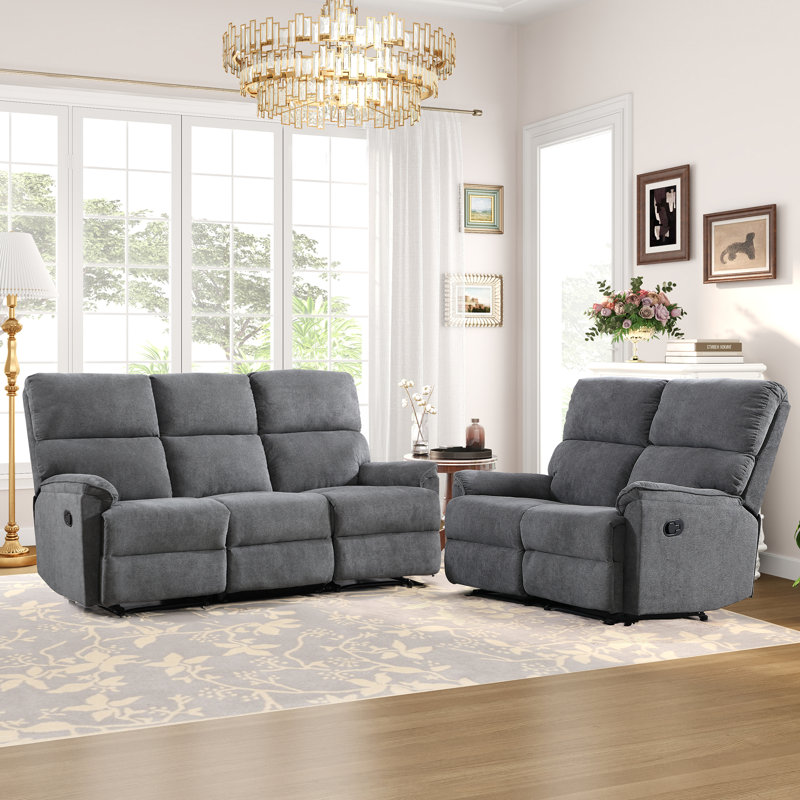 Ensemble de conversation inclinable en chenille 2 pièces Niven avec causeuse inclinable manuelle 2 personnes et canapé inclinable manuel 3 personnes