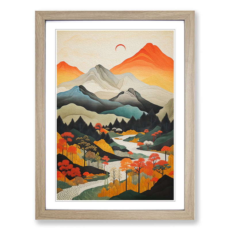 Japanese Mountains Constructivism No.2 - Framed Print, 46cm H x 34cm W x 2cm D, Oak Framed