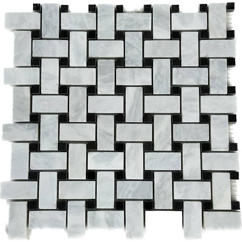 Carreau de mosaïque en pierre naturelle poli 1 po x 2 po, Blanc / noir