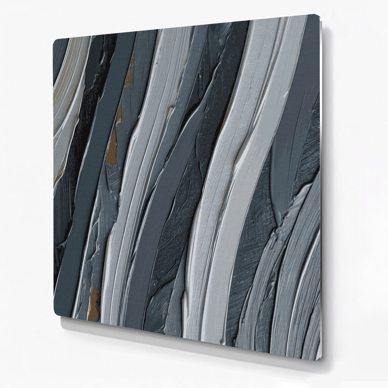 DiagonalStripes Granite Light Gray Black Metal Wall Art, 16" H x 16" W