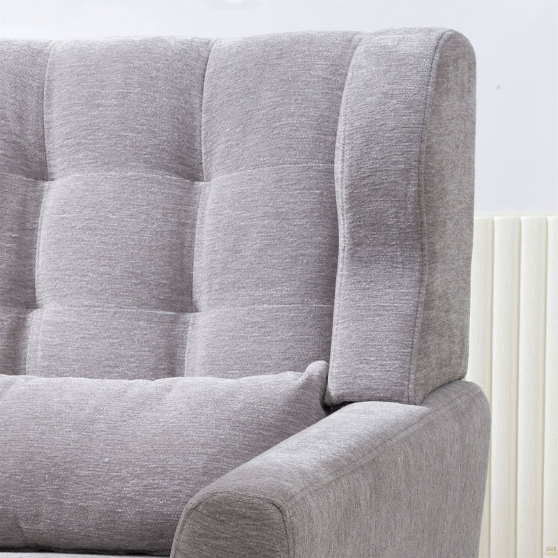 Fauteuil ergonomique en chenille de couleur grise avec pieds en bois massif pour un espace de vie confortable et confortable