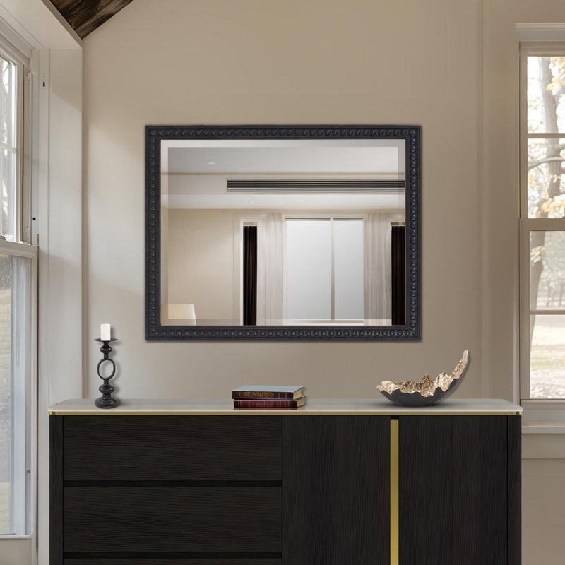 Miroir de coiffeuse perlé, Noir, noir, noir, noir, 28 po x 22 po