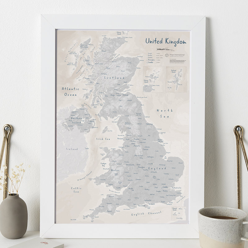 UK As Art Map - Lead - Print, Oak Framed, 45cm H x 32.7cm W x 5cm D