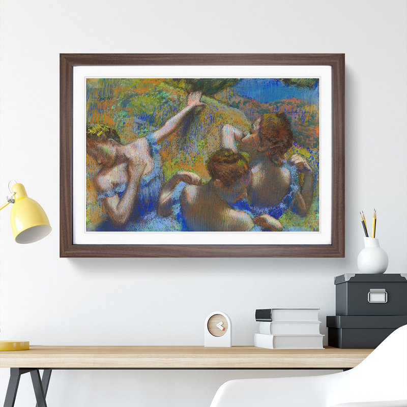 All Ballet Ballerina Dancers in Blue by Edgar Degas - Picture Frame Painting, 48cm H x 65cm W x 2cm D, Walnut Framed