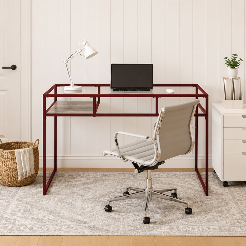 Bureau d'écriture rouge avec plateau en verre trempé