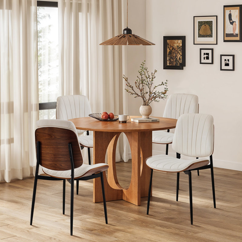 Chaise rembourrée Mid-Century avec pieds en métal, Blanc, 4