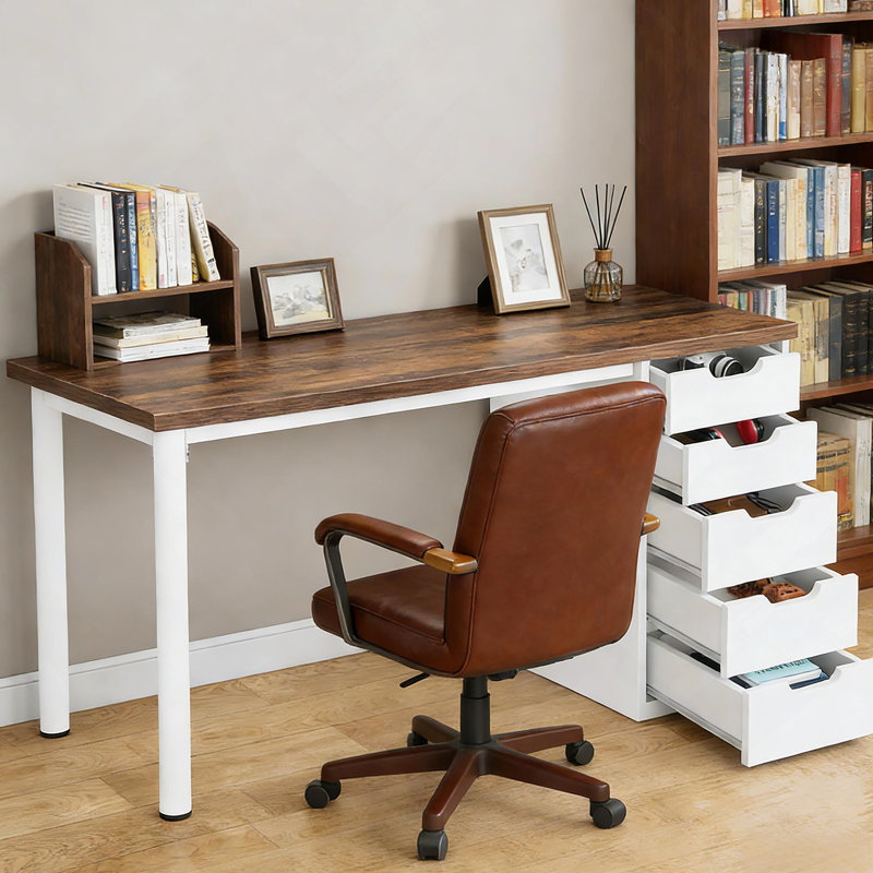 Workstation,Computer Desk,Writing Desk,Office Desk, Brown/White