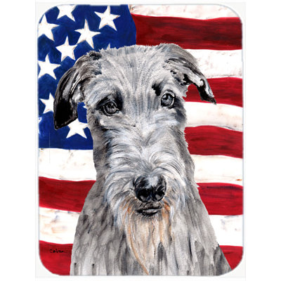 Trinx Patriotic Scottish Deerhound with American Flag USA Glass Cutting Board