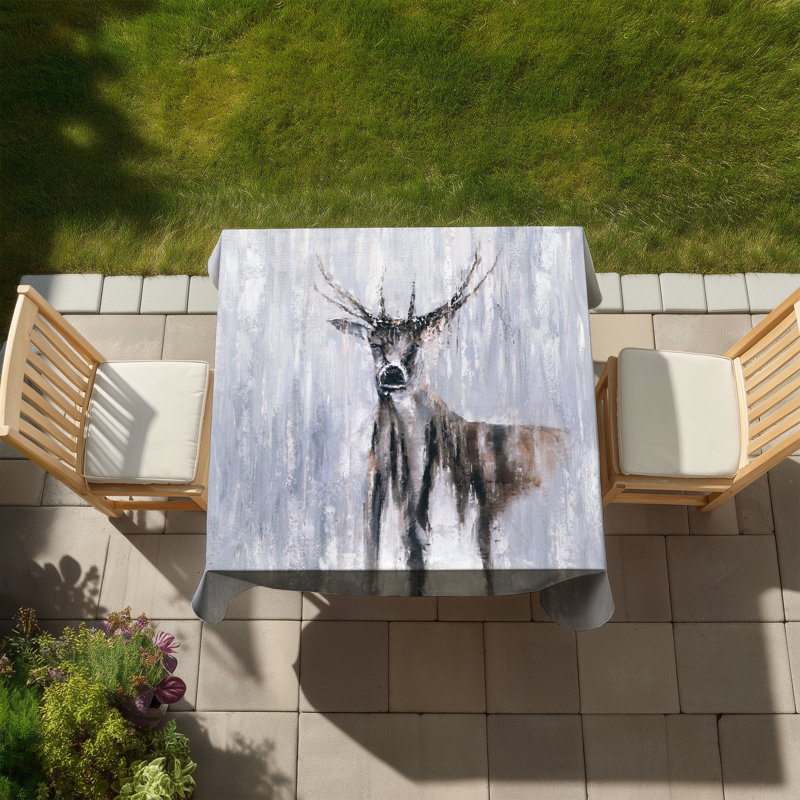 Winter Abstract Deer Tablecloth - Blue Indoor/Outdoor Decor
