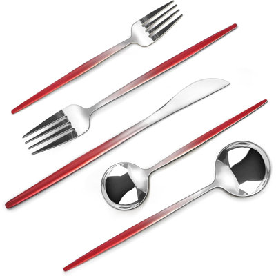 Service de couverts 20 pièces en acier inoxydable pour 4, argenterie polie miroir rouge dégradé avec cuillère fourchette, vaisselle de cuisine allant au lave-vaisselle