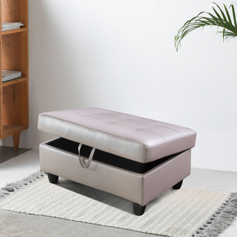 Semi PU Synthetic Leather Storage Ottoman, Gray