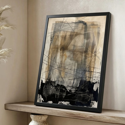 Modern Abstract Abstract lines and textures交织,形成朦胧的视觉效果，表现主义绘画风格。 24" x 36" Framed Canvas Wall Art in Black Wood Frame