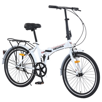 24 Inch Folding Bike For Adults With  Fenders, Steel Frame Single Speed City Commuter, Dual V-Brake Portable Compact Bicycle For Men & Women