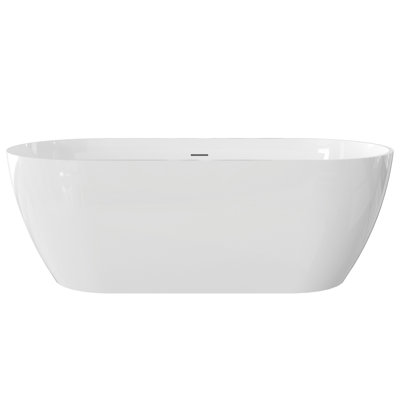 Baignoire autoportante blanche brillante de 160 cm (63 po), en résine de pierre, avec trop-plein et bonde escamotable, idéale pour un bain paisible. Bonne isolation thermique.